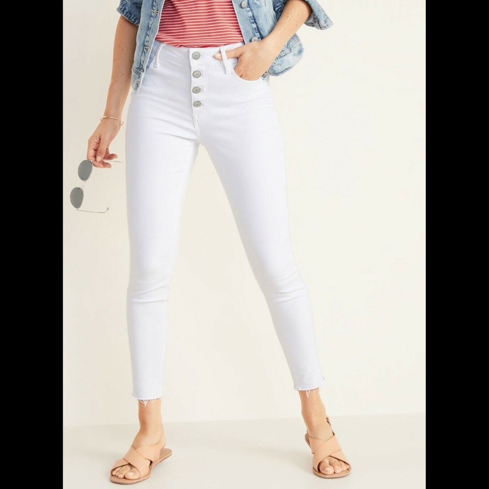 White Rockstar Super Skinny High Rise Crop Jeans
